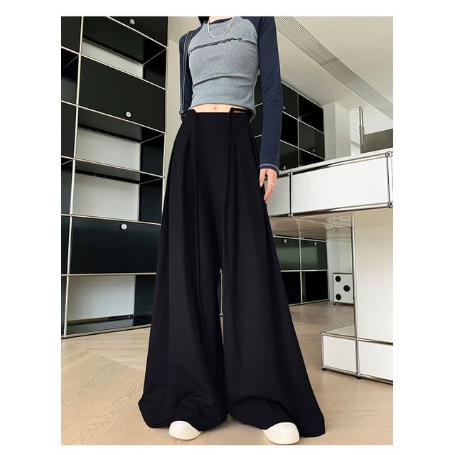 High Rise Plain Wide Leg Pants (Various Designs)