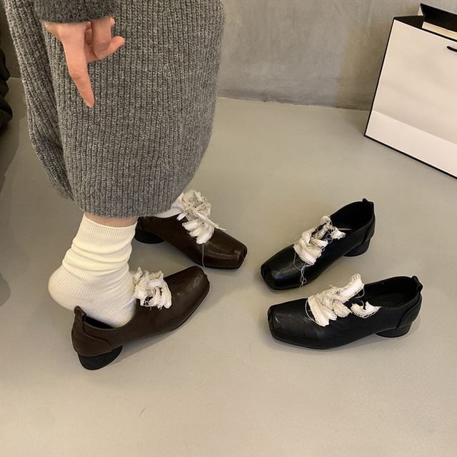 Square Toe Block Heel Lace Up Pumps
