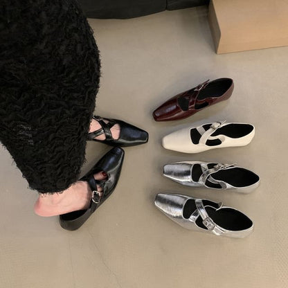 Square Toe Criss Cross Hidden Wedge Mary Jane Pumps