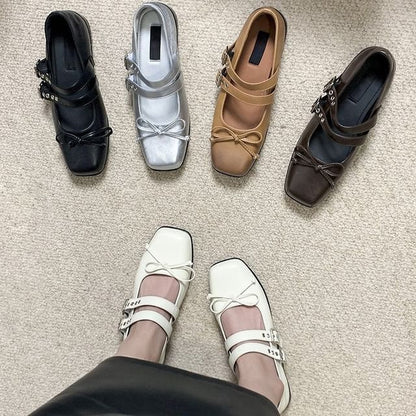 Square Toe Bow Mary Jane Shoes
