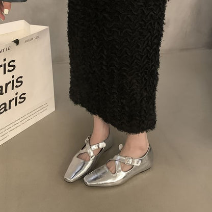 Square Toe Criss Cross Hidden Wedge Mary Jane Pumps