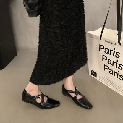 Square Toe Criss Cross Hidden Wedge Mary Jane Pumps