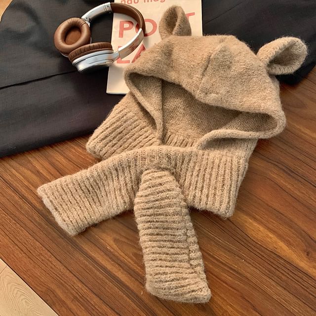 Rabbit Ear Plain Hooded Scarf