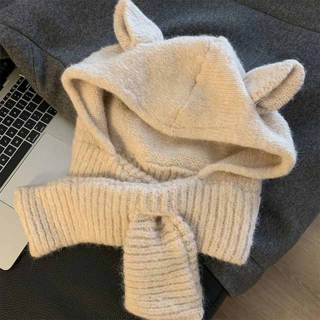 Rabbit Ear Plain Hooded Scarf