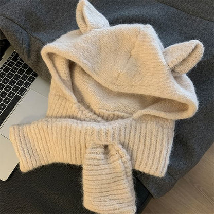 Rabbit Ear Plain Hooded Scarf
