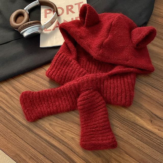 Rabbit Ear Plain Hooded Scarf