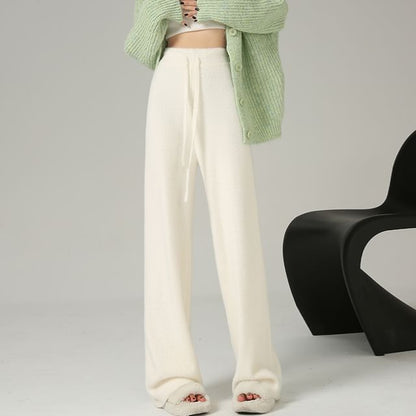 High Waist Plain Knit Wide Leg Pants