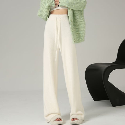 High Waist Plain Knit Wide Leg Pants
