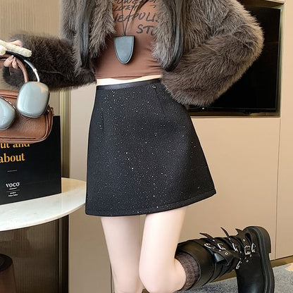 High Rise Sequin Mini A-Line Skirt
