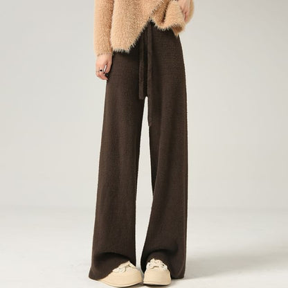 High Waist Plain Knit Wide Leg Pants