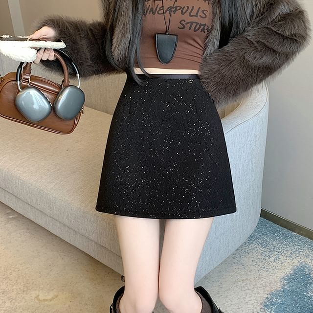High Rise Sequin Mini A-Line Skirt