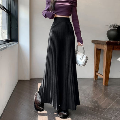 High Rise Plain Maxi A-Line Knit Skirt