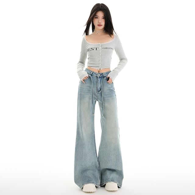 Mid Rise Washed Wide Leg Jeans (Various Designs)