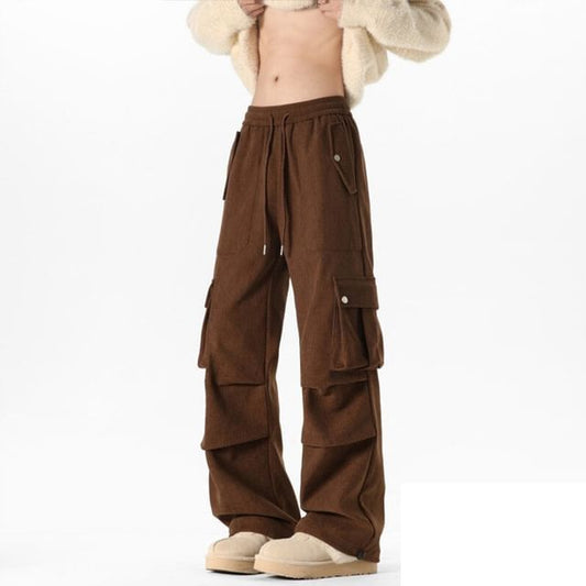 Mid Rise Corduroy Wide Leg Cargo Pants