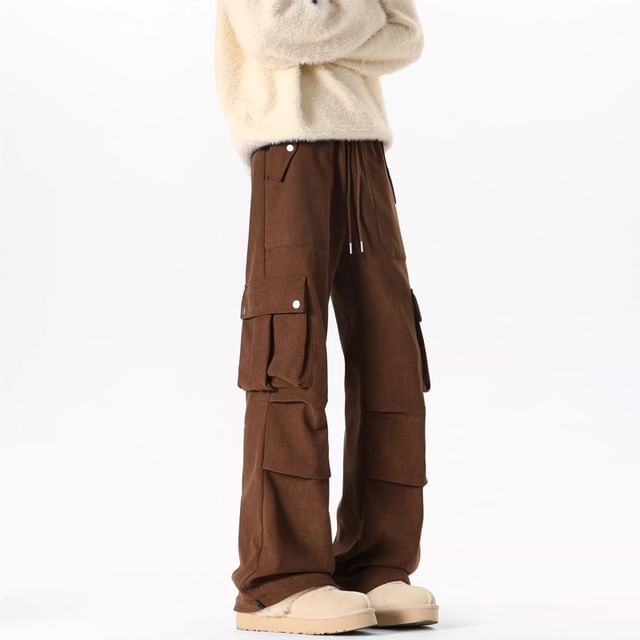 Mid Rise Corduroy Wide Leg Cargo Pants