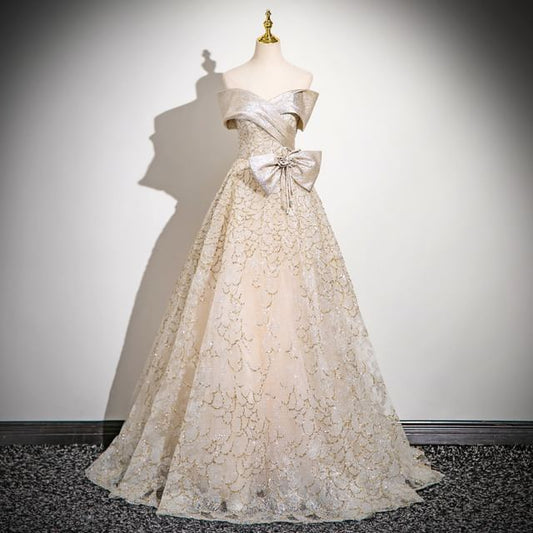 Patterned A-Line Sequin Ball Strapless Gown