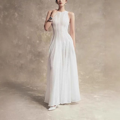 Maxi Neck Gown Sleeveless A-Line Evening Crew Lace