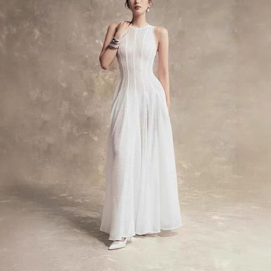 Maxi Neck Gown Sleeveless A-Line Evening Crew Lace