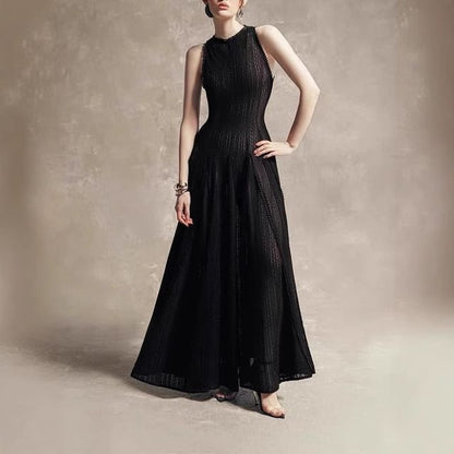 Maxi Neck Gown Sleeveless A-Line Evening Crew Lace