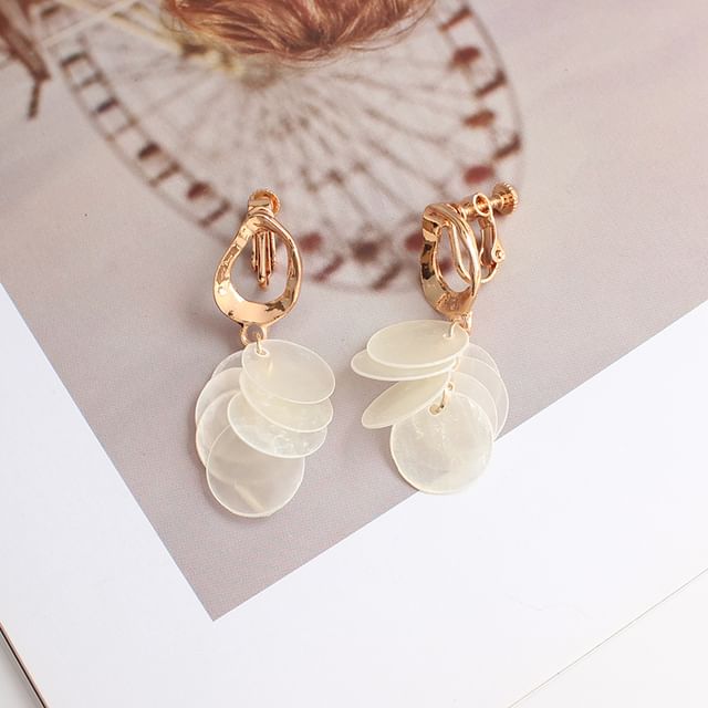 Disc Shell Drop Earring / Clip On Earring