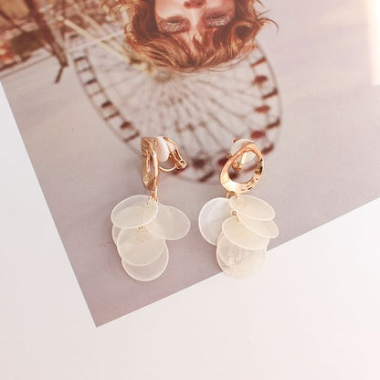 Disc Shell Drop Earring / Clip On Earring