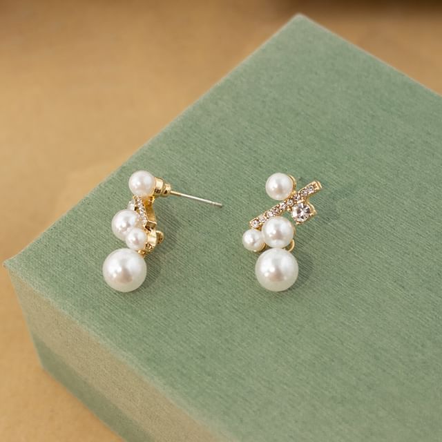 Faux Pearl Rhinestone Drop Earring / Clip On Earring