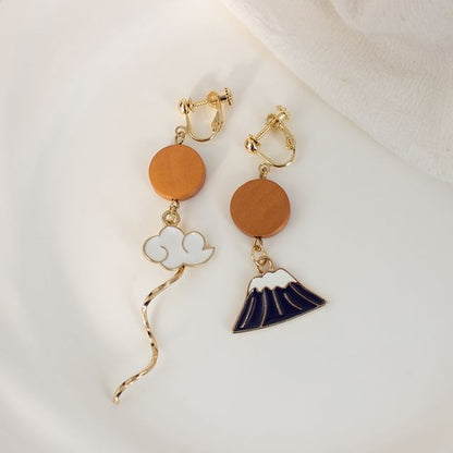 Enamel Mountain Asymmetrical Drop Earring / Clip On Earring