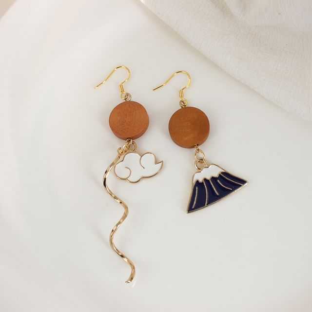 Enamel Mountain Asymmetrical Drop Earring / Clip On Earring