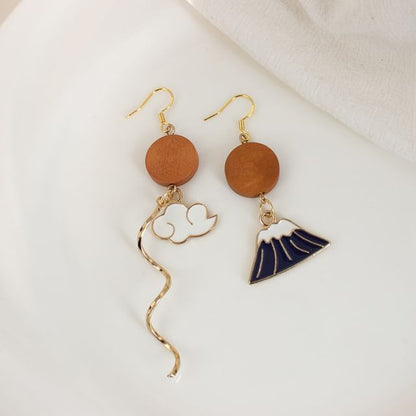 Enamel Mountain Asymmetrical Drop Earring / Clip On Earring