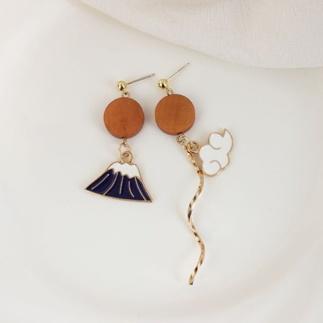 Enamel Mountain Asymmetrical Drop Earring / Clip On Earring