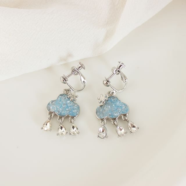 Rhinestone Cloud Hoop Drop Earring / Clip On Earring