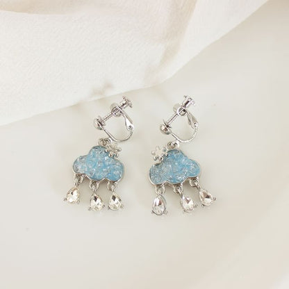 Rhinestone Cloud Hoop Drop Earring / Clip On Earring