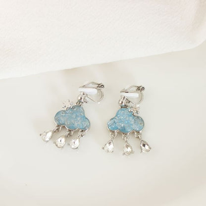 Rhinestone Cloud Hoop Drop Earring / Clip On Earring