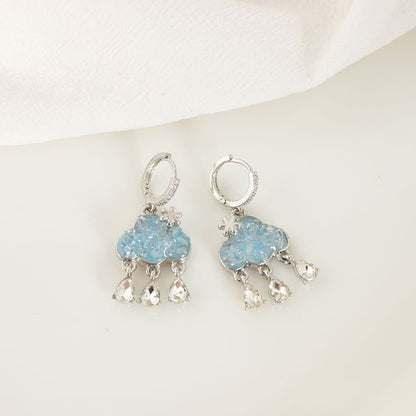 Rhinestone Cloud Hoop Drop Earring / Clip On Earring