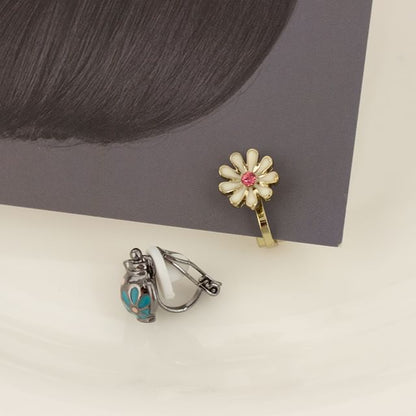 Enamel Flower Teapot Asymmetrical Stud Earring / Clip On Earring