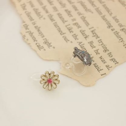 Enamel Flower Teapot Asymmetrical Stud Earring / Clip On Earring