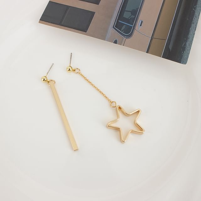 Star Asymmetrical Drop Earring / Clip On Earring