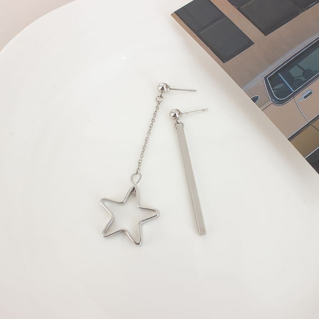 Star Asymmetrical Drop Earring / Clip On Earring