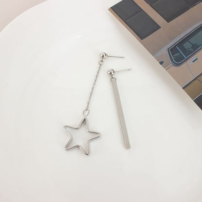 Star Asymmetrical Drop Earring / Clip On Earring