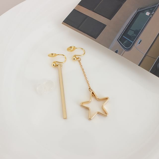 Star Asymmetrical Drop Earring / Clip On Earring