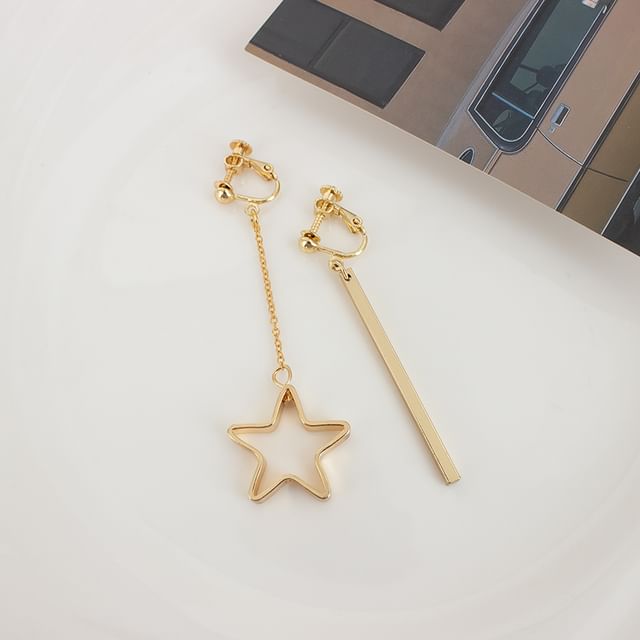 Star Asymmetrical Drop Earring / Clip On Earring