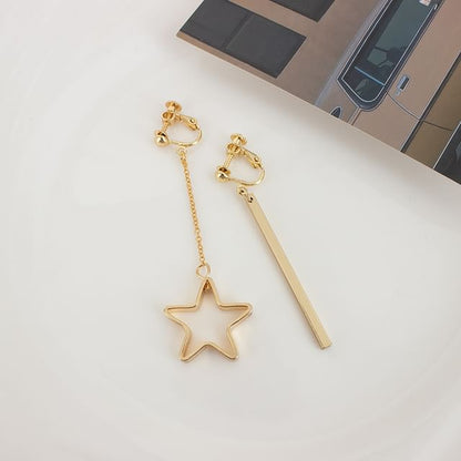 Star Asymmetrical Drop Earring / Clip On Earring