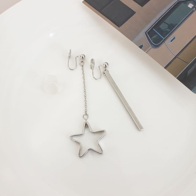Star Asymmetrical Drop Earring / Clip On Earring