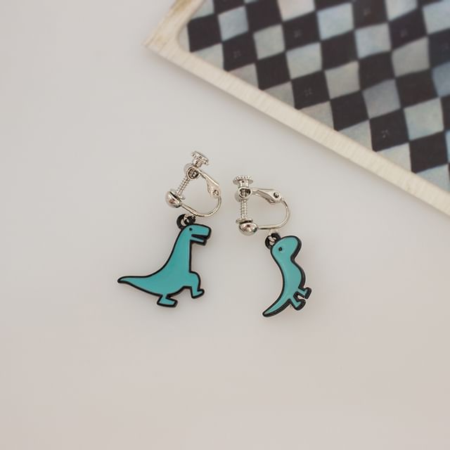 Cartoon Dinosaur Asymmetrical Clip On Drop Earring