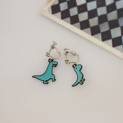 Cartoon Dinosaur Asymmetrical Clip On Drop Earring