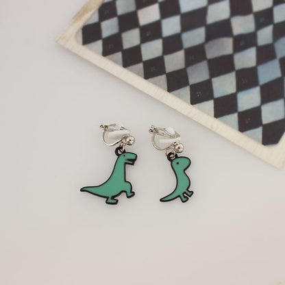 Cartoon Dinosaur Asymmetrical Clip On Drop Earring