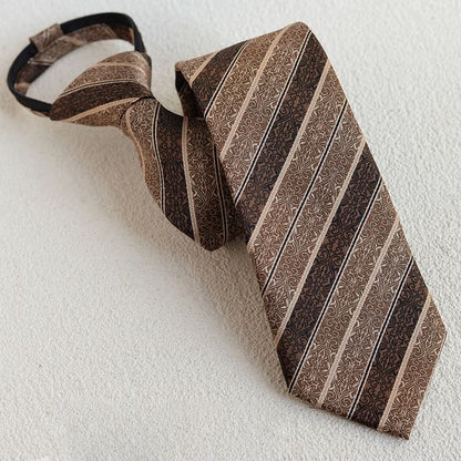 Striped Necktie & Accessory Set - Tie Clip Lapel Pin Pocket Square
