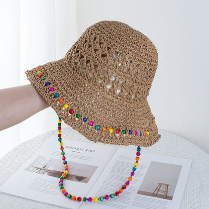 Beaded Straw Bucket Hat
