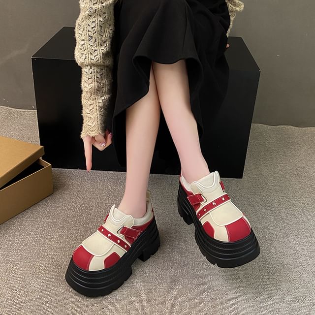 Platform Adhesive Strap Faux Leather Shoes