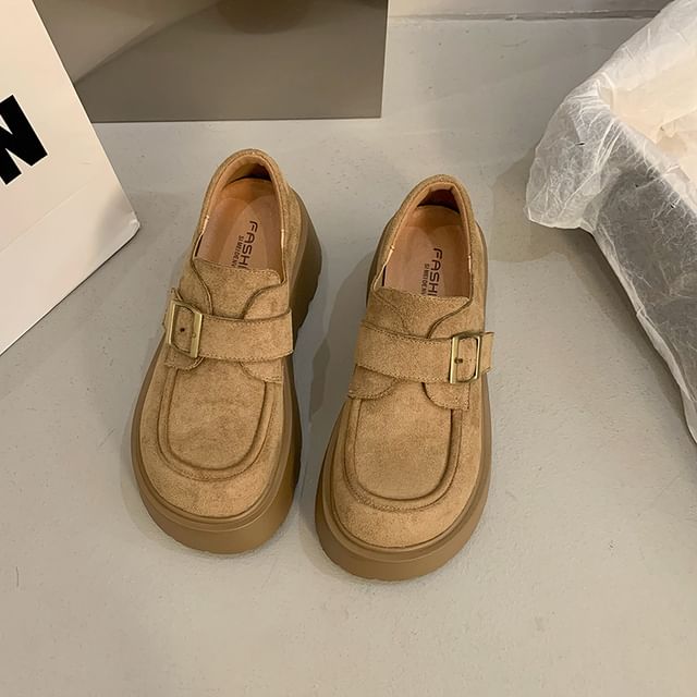 Platform Plain Buckled Faux Suede Shoes